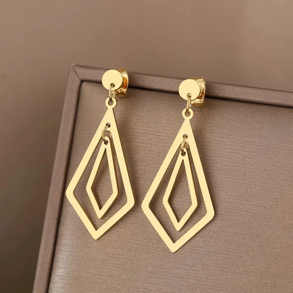 Geometric Rhombus Dangle Earrings - Picture 2 of 4
